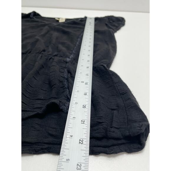 Japna Ruffled Short Cap Sleeve V Neck Peplum Blouse Pullover Black Women's Small - Picture 6 of 7